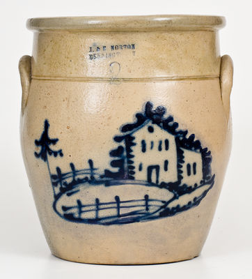 J. & E. NORTON / BENNINGTON, VT Stoneware Jar w/ House Decoration