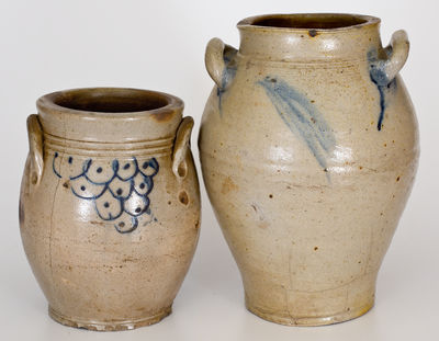 Lot of Two: Unusual Jar w/ Fishscale Decoration (possibly Long Island) and New England Stoneware Jar