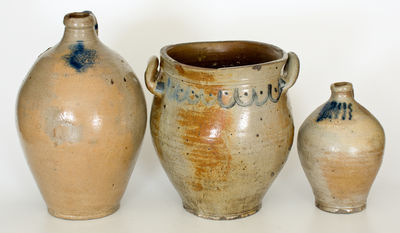 Lot of Three: Early New York City Stoneware Jugs and Jar, 18th / early 19th century