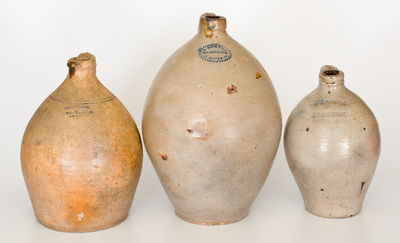 Lot of Three: Ovoid Connecticut Stoneware Jugs with Makers Marks