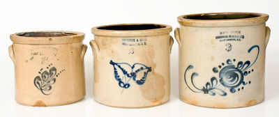 Lot of Three: Graduated Series of FORT EDWARD, NY Stoneware Crocks w/ Floral Decoration