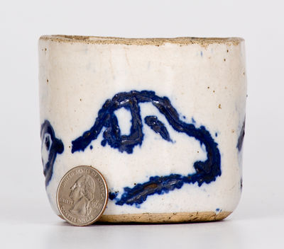 Unusual Small-Sized Bristol Slip Stoneware Jar w/ Dog, Cow and Bird Decoration, probably Ohio