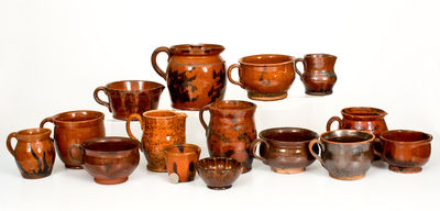 Lot of Fifteen: Assorted Glazed American Redware Vessels