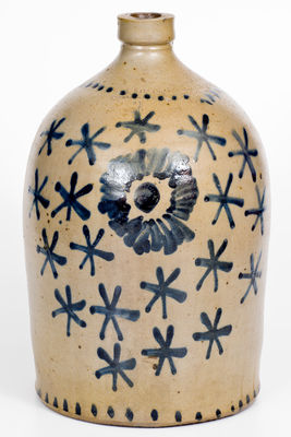 Exceptional A. K. BALLARD / BURLINGTON, VT Stoneware Jug w/ Elaborate Stars Decoration