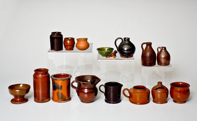 Lot of Sixteen: Assorted Miniature Redware Objects