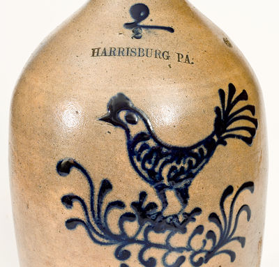 Extremely Rare and Important HARRISBURG, PA Stoneware Rooster Jug, John Young, 1856-58