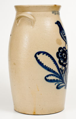 Exceptional JOHN BURGER / ROCHESTER, NY Stoneware Churn w/ Elaborate Songbird Decoration