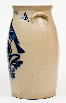 Exceptional JOHN BURGER / ROCHESTER, NY Stoneware Churn w/ Elaborate Songbird Decoration