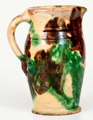 Fine Multi-Glazed Shenandoah Valley Redware Cream Pitcher, Strasburg, VA