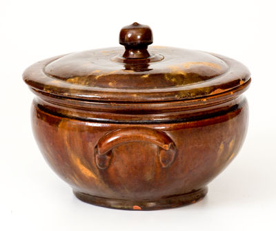 Slip-Decorated Pennsylvania Redware Lidded Sugar Bowl