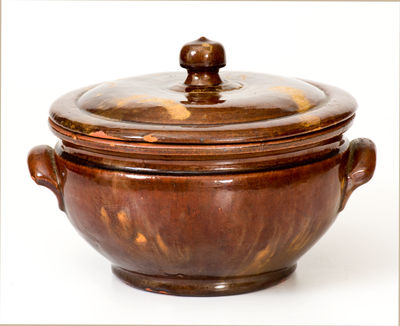 Slip-Decorated Pennsylvania Redware Lidded Sugar Bowl