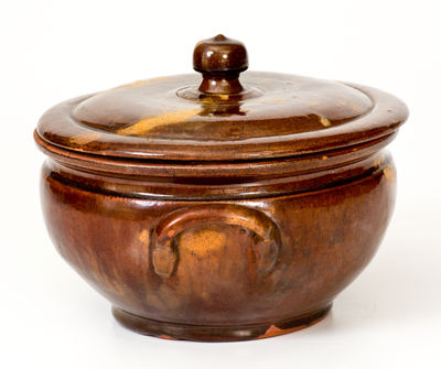 Slip-Decorated Pennsylvania Redware Lidded Sugar Bowl