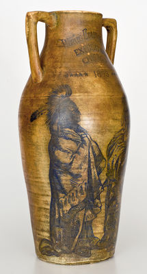Rare Stoneware Vase w/ Elaborate Native American Decoration for the 1893 Columbian Exposition