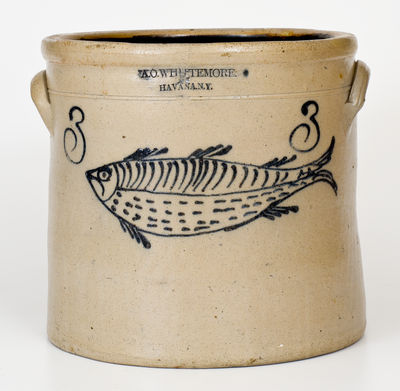 Outstanding A.O. WHITTEMORE / HAVANA, N.Y. Stoneware Fish Crock