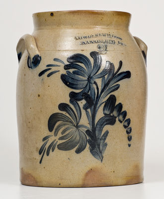 Fine COWDEN & WILCOX / HARRISBURG, PA Stoneware Jar w/ Elaborate Cobalt Floral Decoration
