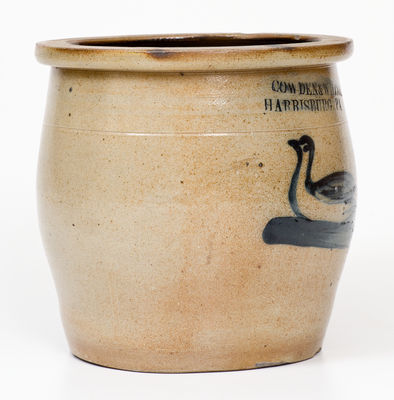 Scarce COWDEN & WILCOX / HARRISBURG, PA Stoneware Jar w/ Cobalt Swan Decoration