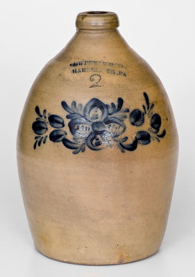 Fine COWDEN & WILCOX / HARRISBURG, PA Stoneware Jug w/ Elaborate Floral Decoration