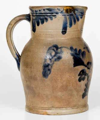 Attrib. Henry H. Remmey, Philadelphia Stoneware Pitcher w/ Elaborate Floral Decoration