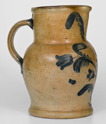 Fine attrib. Remmey / Philadelphia Stoneware Pitcher w/ Cobalt Floral Decoration