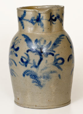 One-Gallon Baltimore Stoneware Pitcher w/ Elaborate Cobalt Floral Decoration, c1825