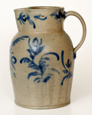 One-Gallon Baltimore Stoneware Pitcher w/ Elaborate Cobalt Floral Decoration, c1825