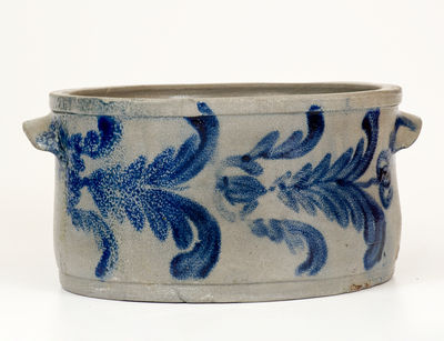 One-Gallon Baltimore Stoneware Cake Crock w/ Elaborate Cobalt Floral Decoration