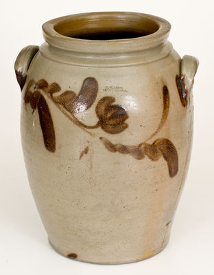 Scarce H. GLAZIER, / HUNTINGDON, PA Three-Gallon Stoneware Jar w/ Brown Slip Decoration