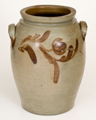 Scarce H. GLAZIER, / HUNTINGDON, PA Three-Gallon Stoneware Jar w/ Brown Slip Decoration