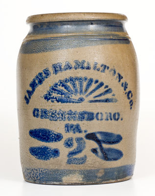 Two-Gallon JAMES HAMILTON & Co. / GREENSBORO / PA Cobalt-Decorated Stoneware Jar