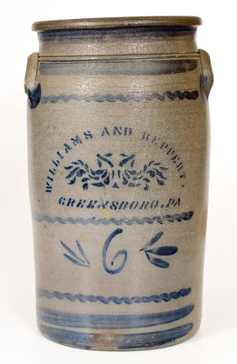 Six-Gallon WILLIAMS AND REPPERT / GREENSBORO, PA Stoneware Churn