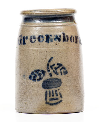 Rare Greensboro, PA Stoneware Canning Jar w/ Hanging Thistle Decoration