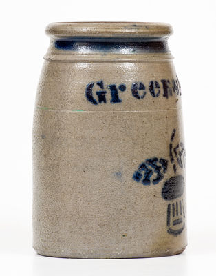 Rare Greensboro, PA Stoneware Canning Jar w/ Hanging Thistle Decoration