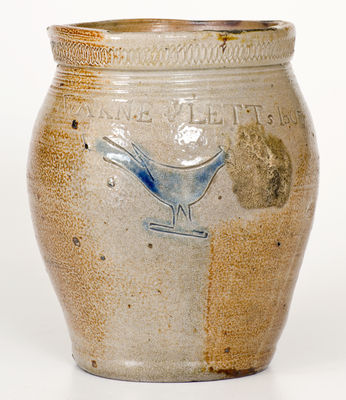 WARNE & LETTs 1807 (Thomas Warne and Joshua Letts, South Amboy, NJ) Stoneware Jar w/ Impressed Bird Decoration