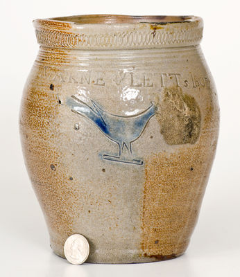 Very Rare WARNE & LETTs 1807 (South Amboy, NJ) Stoneware Jar w/ Impressed Bird Design