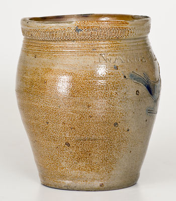 Very Rare WARNE & LETTs 1807 (South Amboy, NJ) Stoneware Jar w/ Impressed Bird Design
