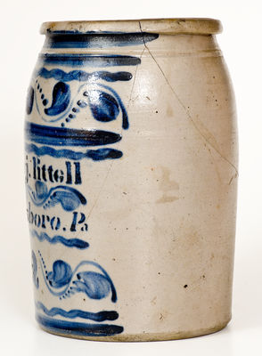 Exceptional  J. Littell / Greensboro, PA Stoneware Jar w/ Profuse Freehand Cobalt Decoration