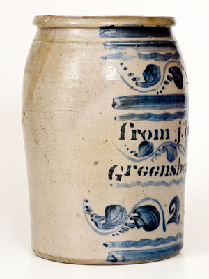 Exceptional  J. Littell / Greensboro, PA Stoneware Jar w/ Profuse Freehand Cobalt Decoration