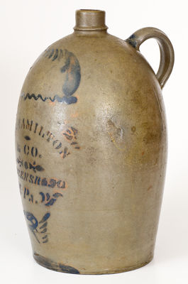 Two-Gallon JAS. HAMILTON & CO. / GREENSBORO, PA Cobalt-Decorated Stoneware Jug