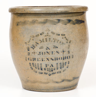 One-Gallon HAMILTON & JONES / GREENSBORO, PA Cobalt-Decorated Stoneware Jar