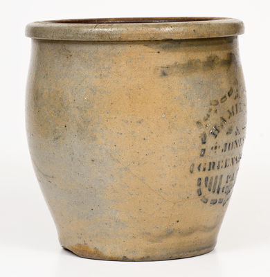 One-Gallon HAMILTON & JONES / GREENSBORO, PA Cobalt-Decorated Stoneware Jar