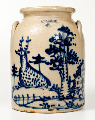 Outstanding J. & E. NORTON / BENNINGTON, VT Stoneware Jar w/ Extravagant Cobalt Deer Scene