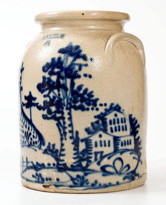 Outstanding J. & E. NORTON / BENNINGTON, VT Stoneware Jar w/ Extravagant Cobalt Deer Scene