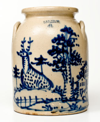 Outstanding J. & E. NORTON / BENNINGTON, VT Stoneware Jar w/ Extravagant Cobalt Deer Scene