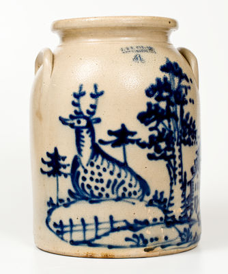 Outstanding J. & E. NORTON / BENNINGTON, VT Stoneware Jar w/ Extravagant Cobalt Deer Scene
