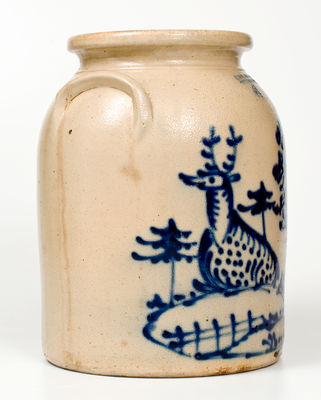 Outstanding J. & E. NORTON / BENNINGTON, VT Stoneware Jar w/ Extravagant Cobalt Deer Scene