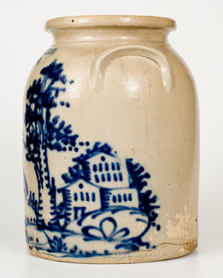 Outstanding J. & E. NORTON / BENNINGTON, VT Stoneware Jar w/ Extravagant Cobalt Deer Scene