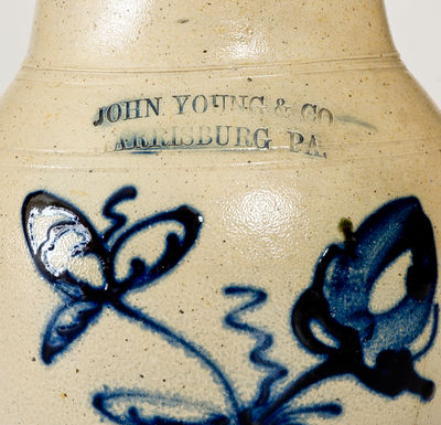 Extremely Rare JOHN YOUNG & CO. / HARRISBURG, PA Stoneware Pitcher, 1856-1858