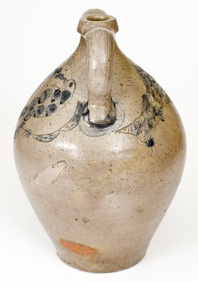 Exceptional Double-Handled Stoneware Jug w/ Incised Fish and Double-Bird Motifs, Ohio origin