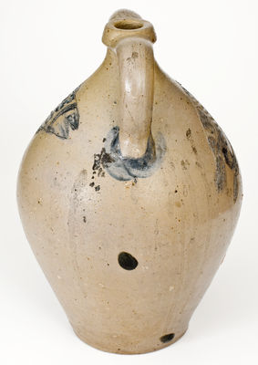 Exceptional Double-Handled Stoneware Jug w/ Incised Fish and Double-Bird Motifs, Ohio origin