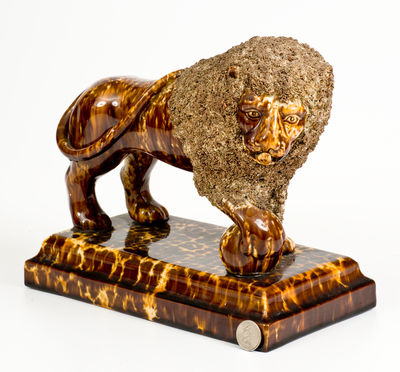 Fine Lyman Fenton & Co. (Bennington, VT) Flint Enamel Figure of a Lion on Base